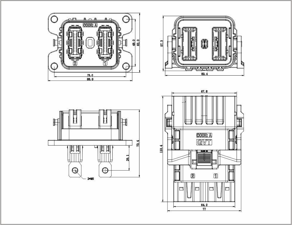 High voltage connector HV6-2PIN